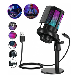 Microfone Gamer Profissional Led Rgb Usb Ampligame Streamer Microfone Gamer Profissional Led Rgb Usb Ampligame Streamer