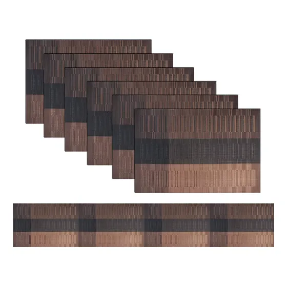 Set 6 manteles individuales pvc con camino para mesa marrón y negro