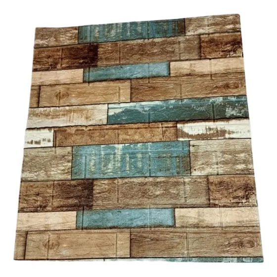 Lamina 3d Ladrillo Madera Marron/celeste Autoadhesivas 
