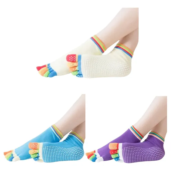 Medias Yoga Antideslizantes Pilates Gym Baile Kit 3 Pares
