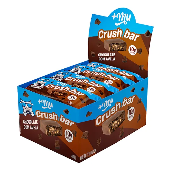 Barras De Proteína Crush Bar Chocolate Com Avelã 12 Unidades 480g +Mu
