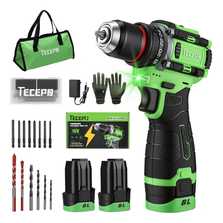 Furadeira Parafusadeira Mini Com 2 Baterias 16v 2ah Tecepo Verde-limão 127/220v 60hz