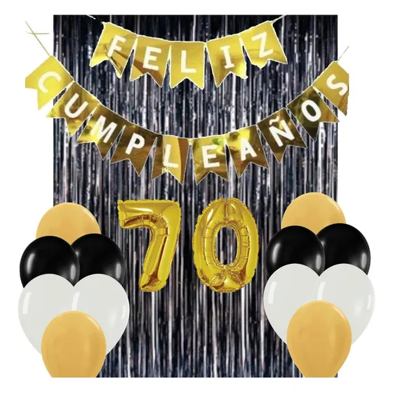 Combo Kit Deco Cumple 20 30 40 50 60 Años Cortina + Globos