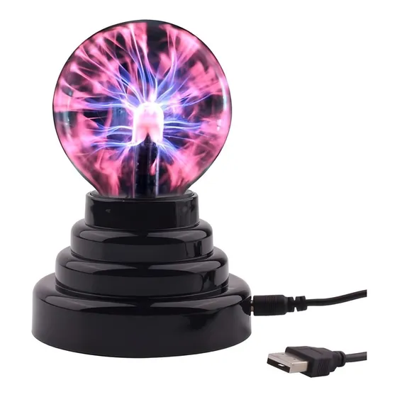 Bola Mágica De Plasma Lámpara Base Negra  A Pila O Usb