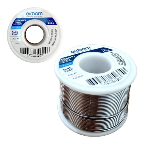 Solda Estanho Fio 1mm 40x60 SN40 PB60 Com Fluxo RA Rolo 250g Eletrônica