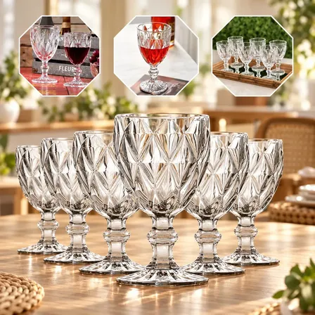 Jogo de 6 Taças Diamond Luxo em Vidro 330 mL para Vinho e Água Gostei!
