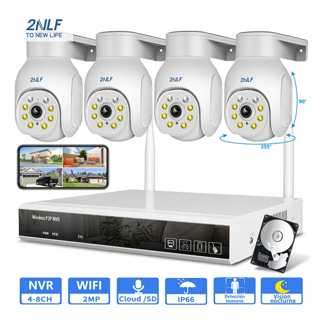 2NLF® Kit De Camaras videovigilancia Exterior Circuito Cerrado NVR Cctv 4 Cámaras