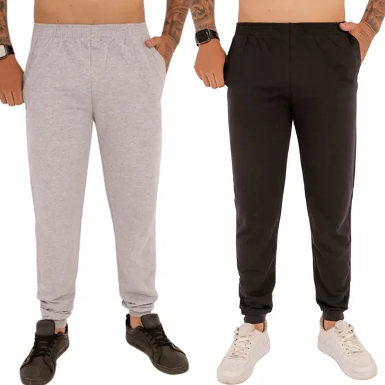 Kit 2 Calça Moletom Inverno Bolso Confortável Grosso Frio