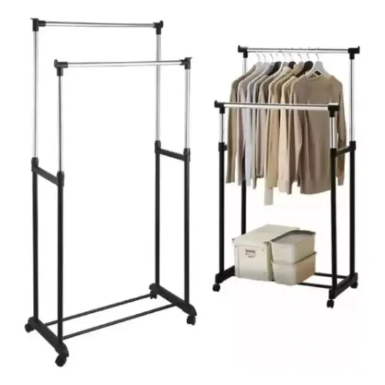 Perchero Rack Doble Tubo Ajustable Con Ruedas