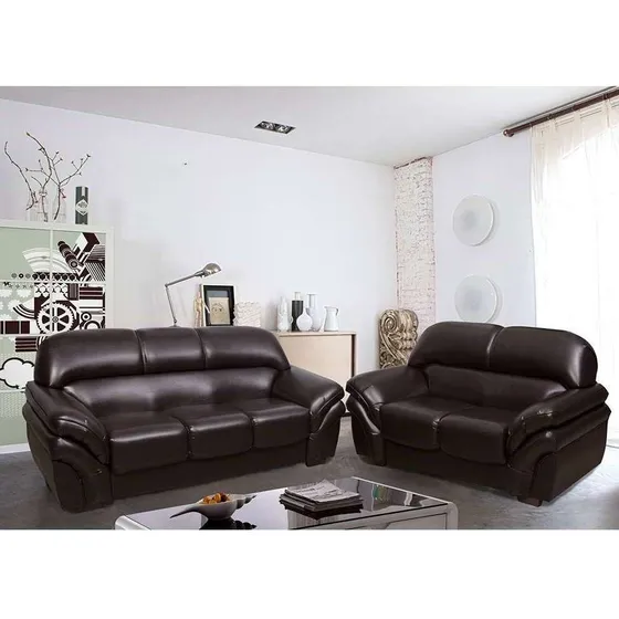 Conjunto de Sofás 2 e 3 Lugares Lisboa Corino Montreal Cor Marrom-escuro