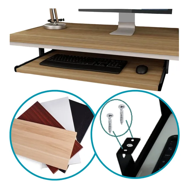 Kit Corrediça Apoio Teclado Fxpt Prateleira 65x30 Madeirado