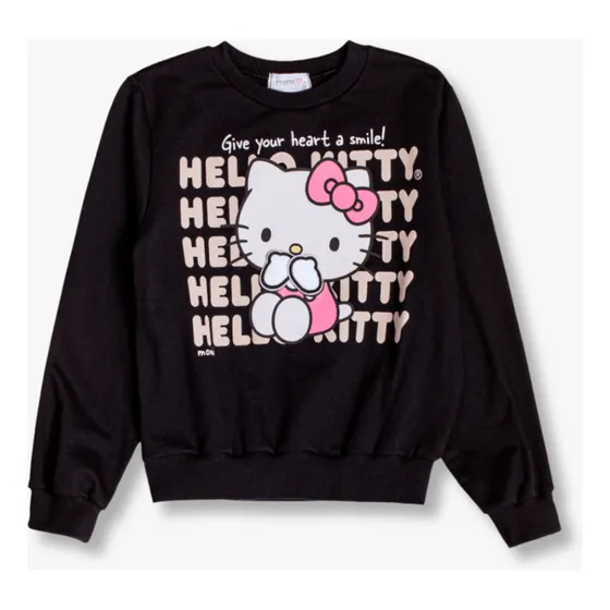 Moletom Infantil Momi Inverno Sem Flanela Preto Hello Kitty