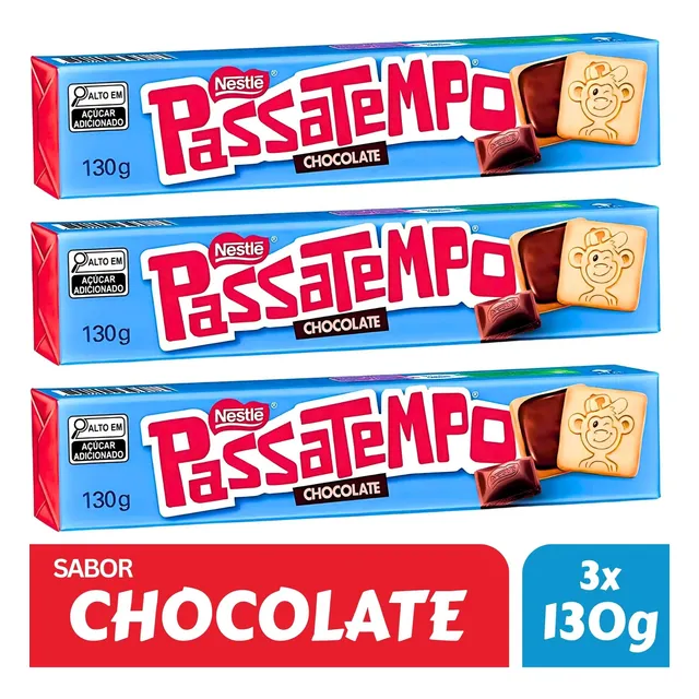3x Passatempo Recheado Original Biscoito Recheio Chocolate