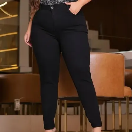 Calça Jeans Plus Size Feminina Preta Com Lycra Do 46 Ao 56 Preto Liso 50