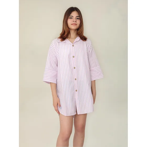 Camisa Larga Rayada Frappe Nano