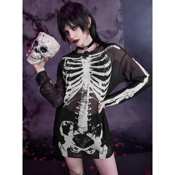Top Transparente Con Diseño De Esqueleto. Camisa Halloween