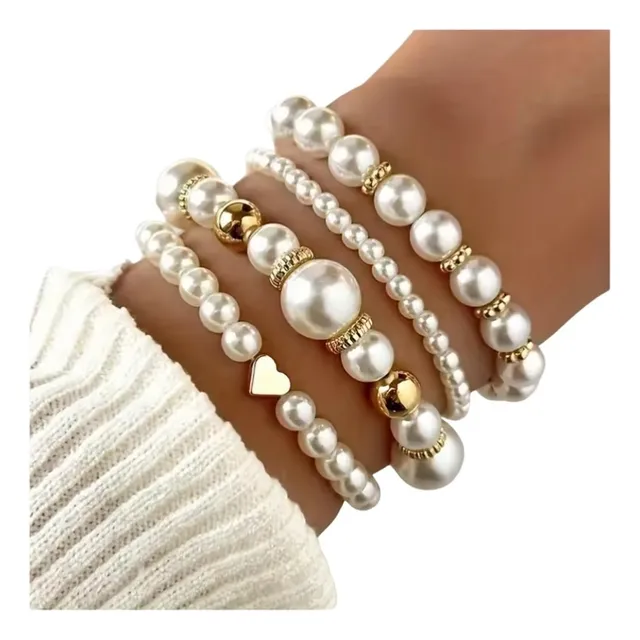 Juego Set De Pulseras Brazaletes De Perlas Pack X4