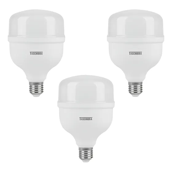 Kit 3 Lâmpada Led Taschibr 20w Bivolt Luz Fria E27 80%econom