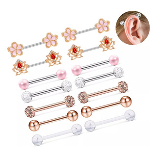 Piercing Pezón Aretes Flores Bolitas Acero Aleación Set 7 Piercing Pezón Aretes Flores Bolitas Acero Aleación Set 7
