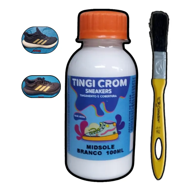 Tinta Midsole Para Sola Tenis Branco Ou Preto + Pincel