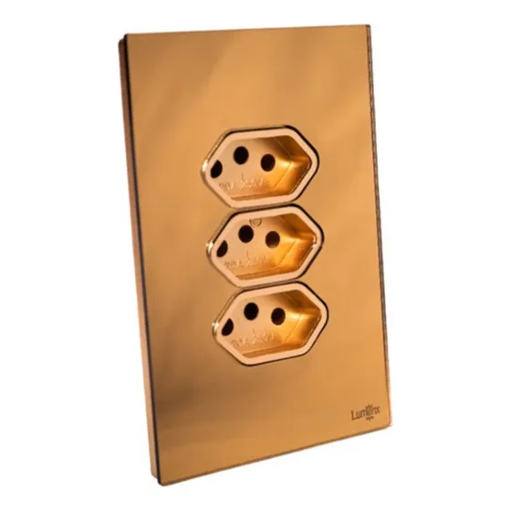 Tomada Tripla 10a Glass Espelho Em Acrílico 4x2 Lumenx Cor Bronze