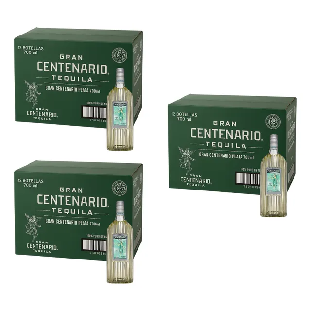 Tequila Centenario Plata 700 Ml (36 Botellas) 3 Packs De 12