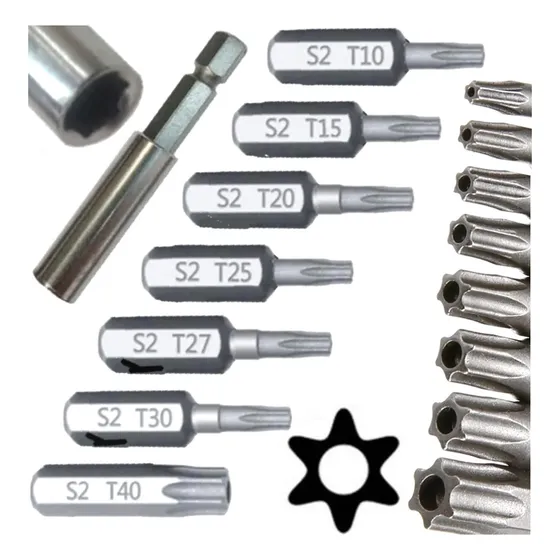 Jogo De Bits Torx Com 7 Peças Com Furo Guia Imperdível