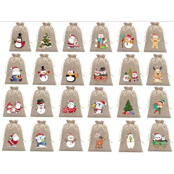 24 Bolsa Costales Yute Dulces Regalo Recuerdo Navidad Adorno