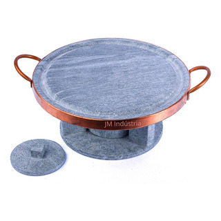 Grelha Fondue Jm 27x27x12cm Pedra Sabão Com Alça Cobre Grelha Fondue Jm 27x27x12cm Pedra Sabão Com Alça Cobre