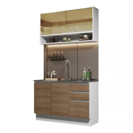 Cocina Integral Madesa Glamy Sin Tarja de Acero 120Cm Color Marrón