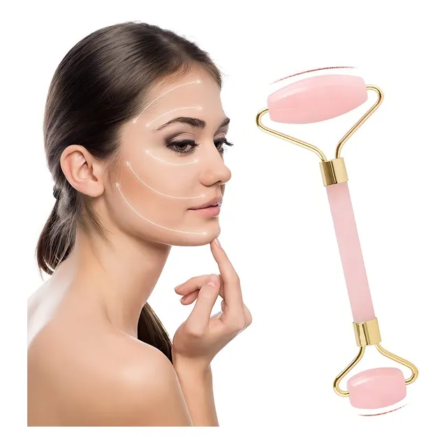 Rolo Massageador Facial Pedra Quartzo Rosa Jade Anti-rugas Cor Rose
