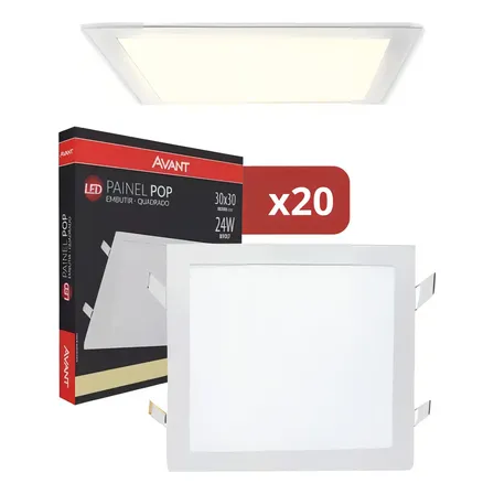Kit 20 Painel Led Plafon 24w Quadrado Embutir 30x30 Neutro AVANT por Maeto 4.7