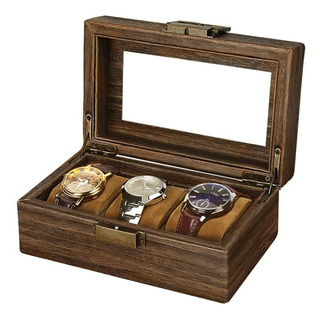 Caja Organizadora Madera Nogal Vintage Y Vidrio Para Relojes Caja Organizadora Madera Nogal Vintage Y Vidrio Para Relojes