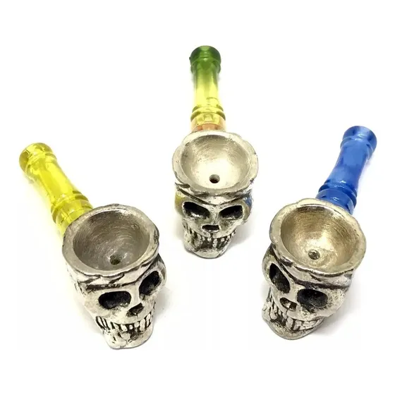Pipe Cachimbo De Acrílico E Caveira Metal + 5 Telinhas