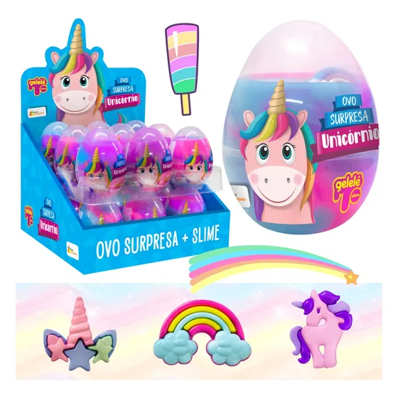  Kit 3 Ovos Surpresa Unicórnio Fofo Slime Colorido Surpresa