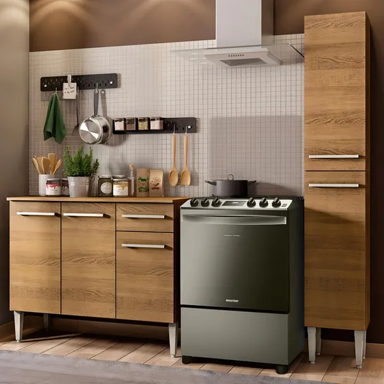 Cocina compacta Madesa Emilly Silver con encimera y estante, color rústico