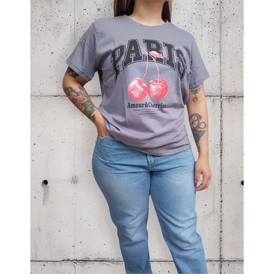 Remera Algodón Premium Paris Estampa C/strass Dama T-especia