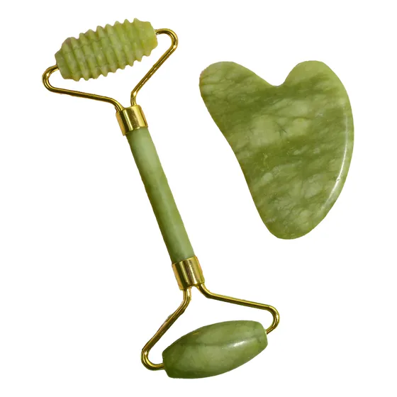 Masajeador Facial Rodillo De Jade + Gua Sha Natural Genérico