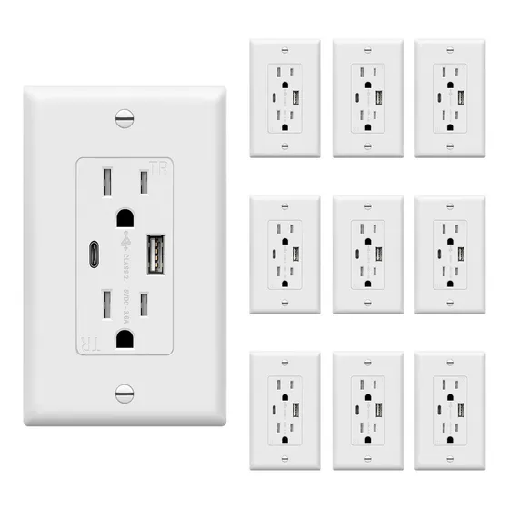 Toma Usb De Cargador De Pared Tipo C Con Puertos Usb
