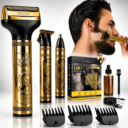 Maquina Maquininha Dragão 3 Em 1 Cortar Cabelo Fazer Barba E Aparar Pelo Do Nariz Recarregável Usb Tipo C Silenciosa Masculina Portátil Profissional Motor Potente Com Pentes E Design Exclusivo