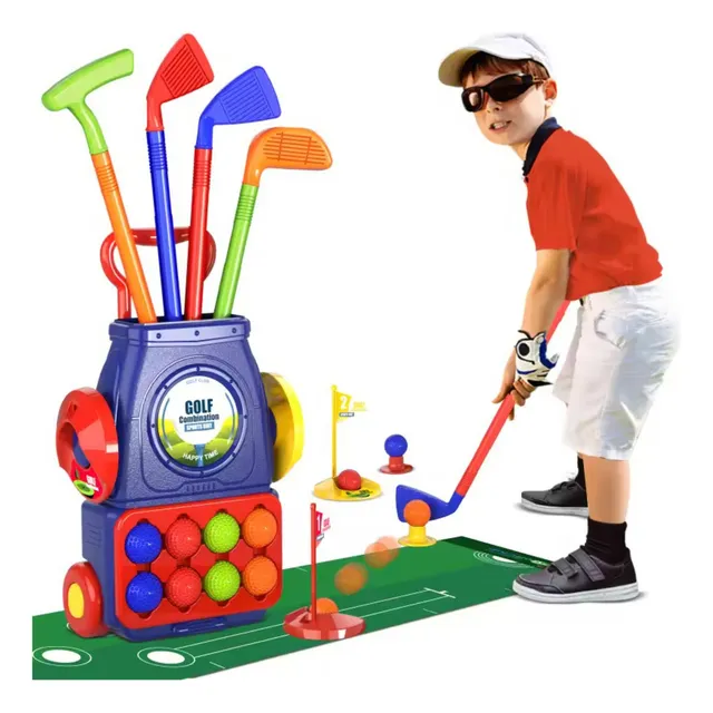 Set Juego Mini Golf Infantil Palos Pelotas Hoyos Color Azul