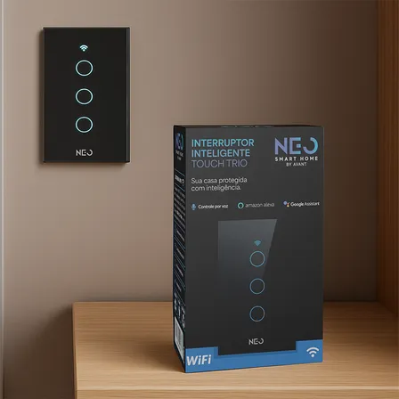 Interruptor Smart Wifi Alexa Google 3 Botões Touch Preto Bivolt Neutro Paralelo Neo