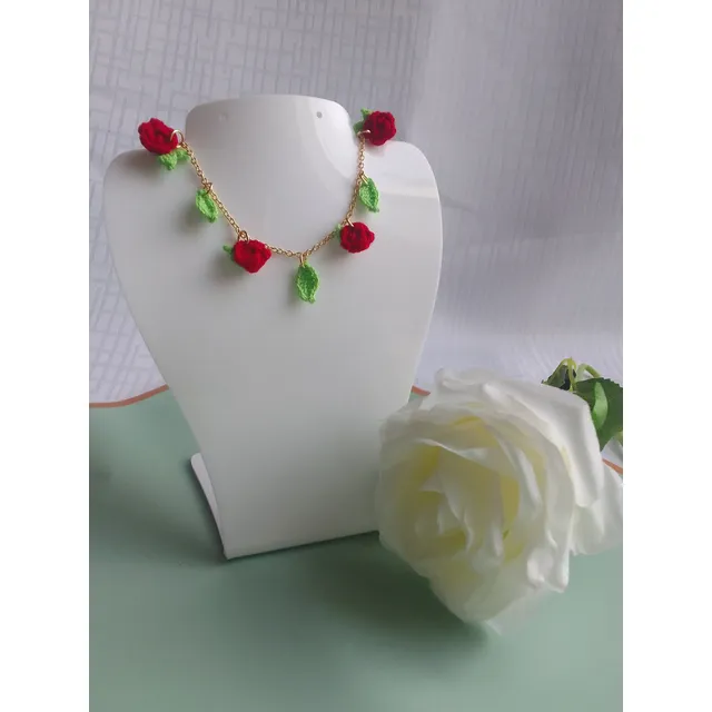 Pulsera Tejida A Crochet De Rosas