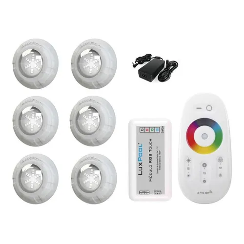 Kit Iluminação Piscina Com Controle + 6 Leds Rgb 9w + Fonte