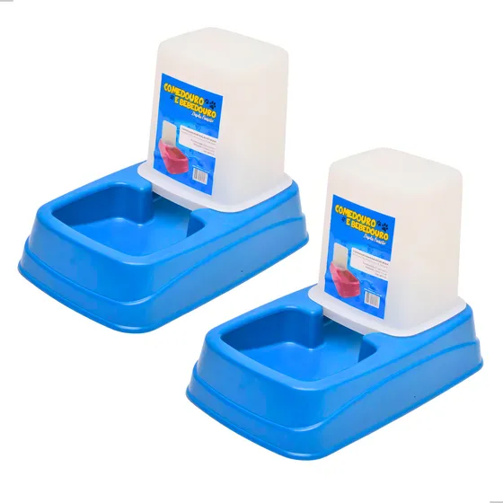 Kit Dispenser Automático Petliz Comedouro/Bebedouro Dupla Função Racão e Água Para Cães E Gatos Cor Azul