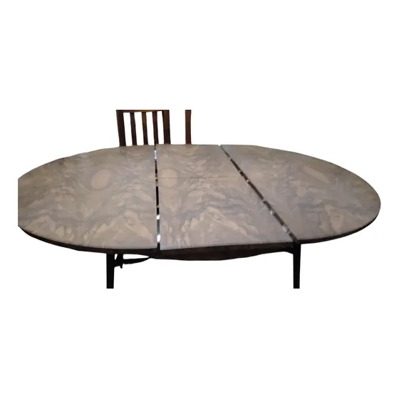 Mesa Redonda Extensible Madera Y Formica Base Hierro Devoto Marrón Negras