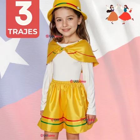 Pack 3 Traje Nortino Niña 3 Piezas Niña Fiestas Patrias