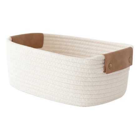 Cesto Organizador Decorativo Algodão Natural Alças Couro Cesto Organizador Decorativo Algodão Natural Alças Couro