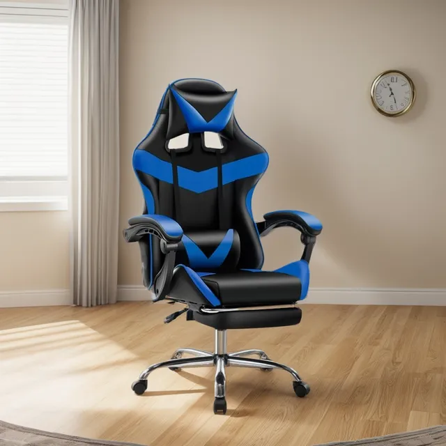Silla Gamer Pro Con Apoya Pies Pata Metal Cromada 