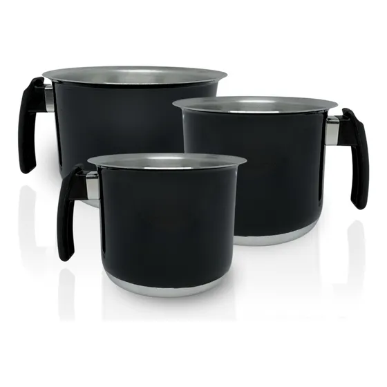 Kit Jogo 3 Canecas Leiteira Fervedor Alumínio Café